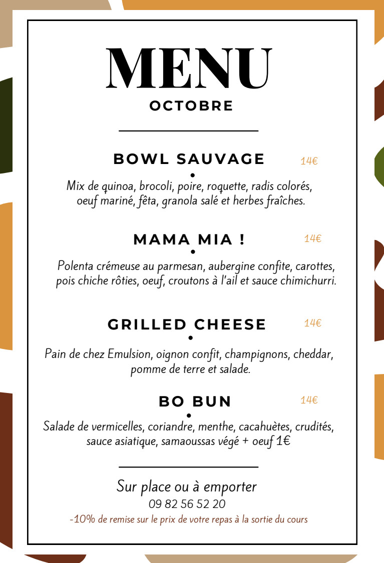 Menu de Saison Cantine Sauvage