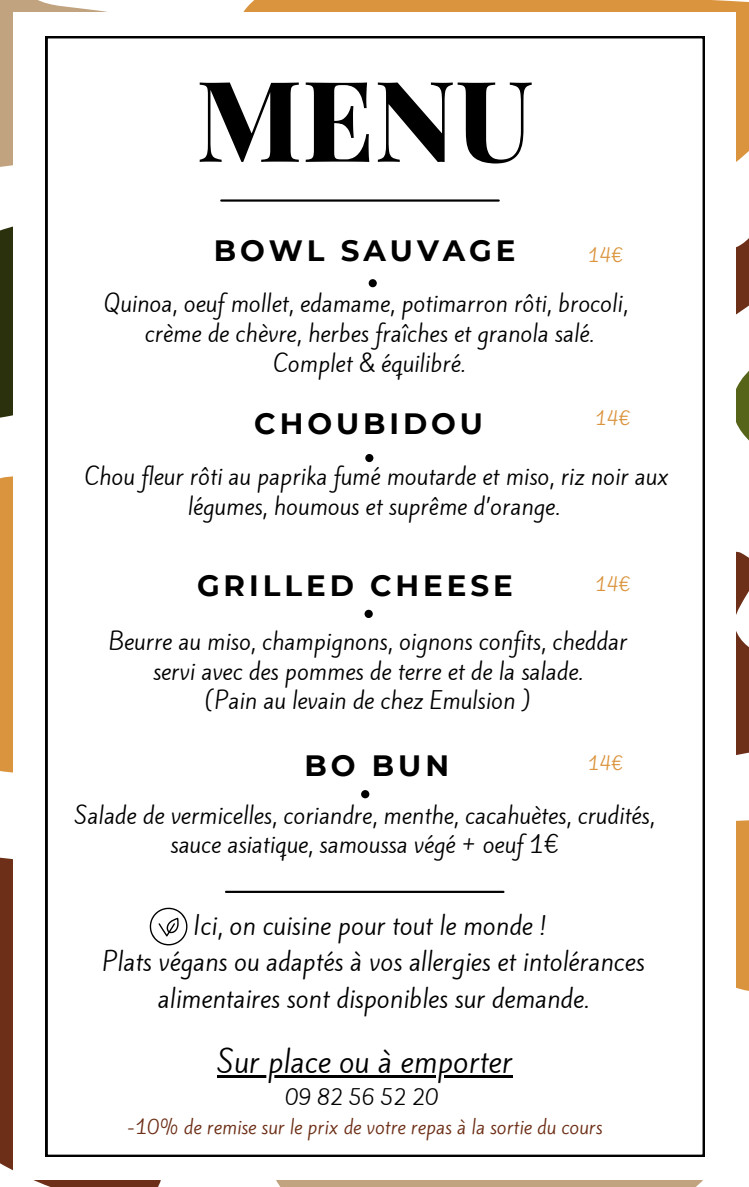 Menu de Saison Cantine Sauvage